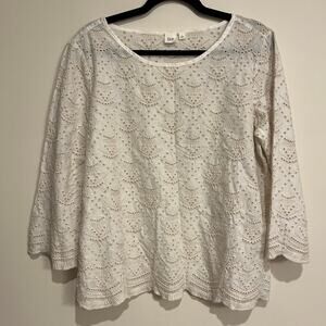 Gap Blouse Top Eyelet Lace Cream Scalloped Hem 100% Cotton Large Cottagecore